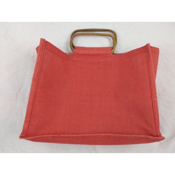 Diane B MCM style themed 'burlap' bag with wooden handle - Picture 10 of 12